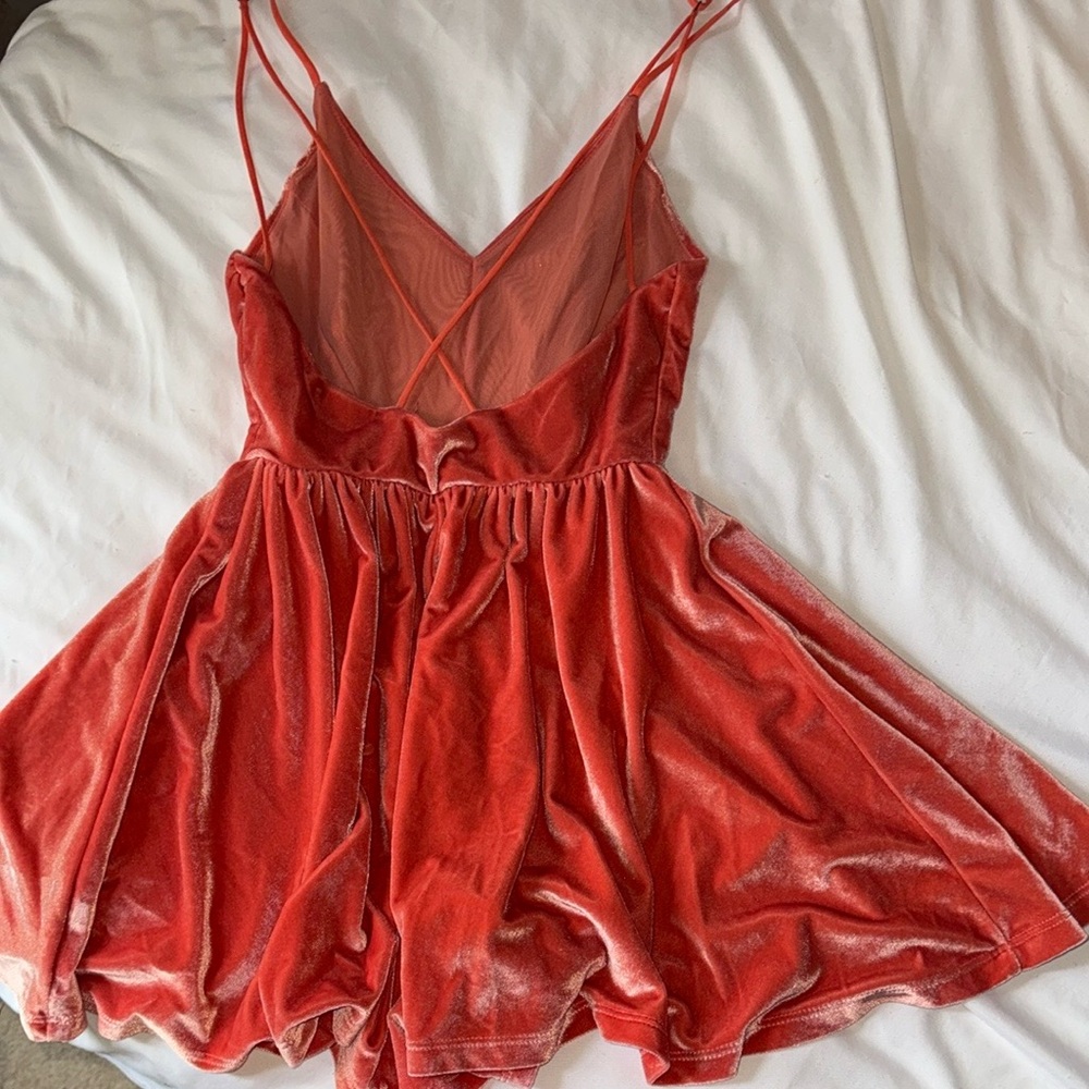 Elegant Orange Velvet Women's Dress